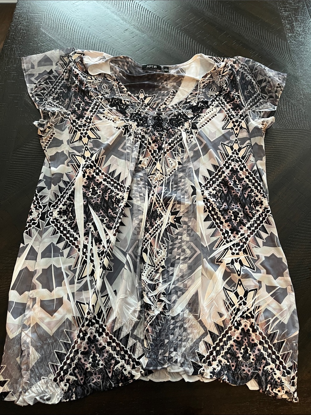 Apt. 9 Black Cream Pink Geometric Short Sleeve Blouse